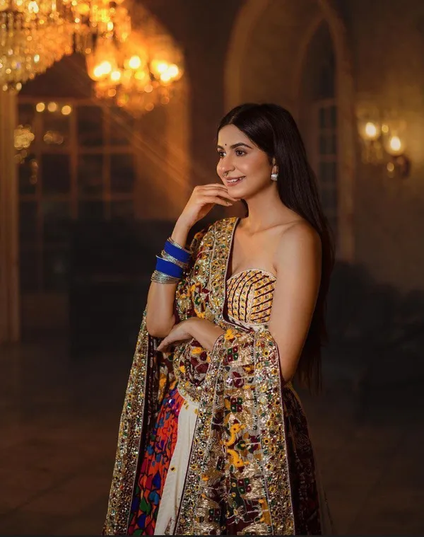 Orange_And_Cream_Bhagalpuri_Designer_Lehngha_Real_Mirror_Work_With_Dupatta_And__Blouse_Piece
