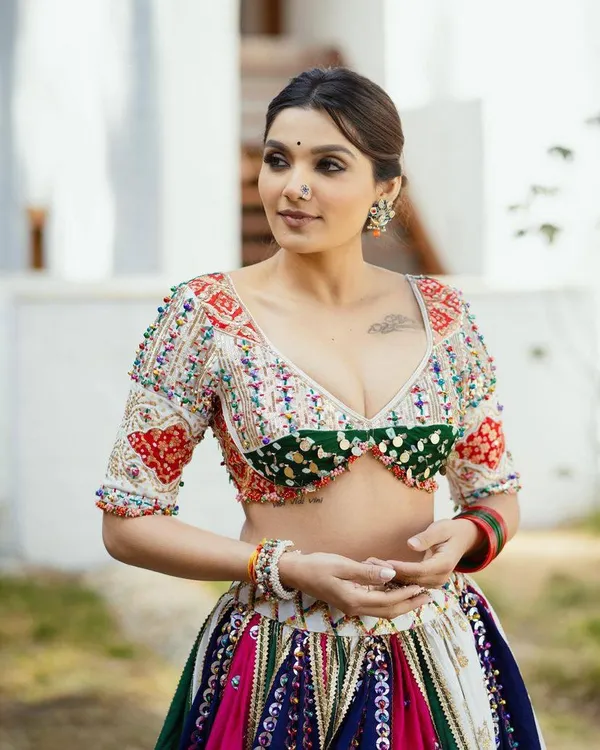 White_And_Blue_Designer_Lehngha_Real_Mirror_Work_With_Dupatta_And__Blouse_Piece