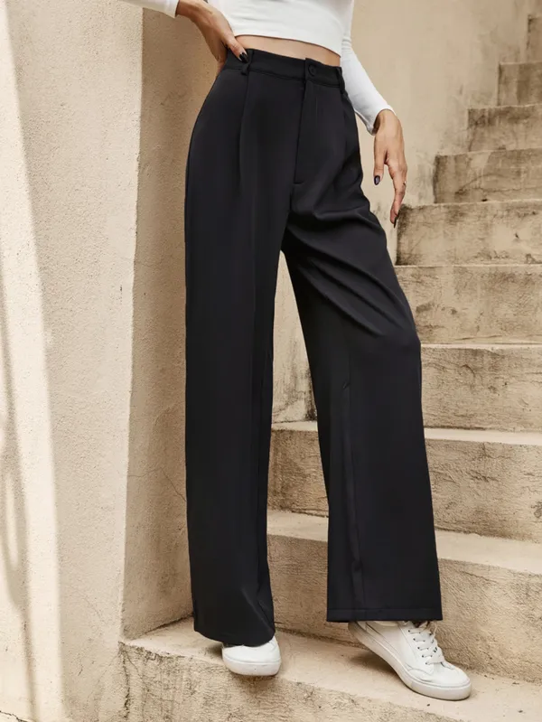 Y2K__Fashionable_Women_Black_High-Rise_Pleated_Korean_Pant_&_Trouser