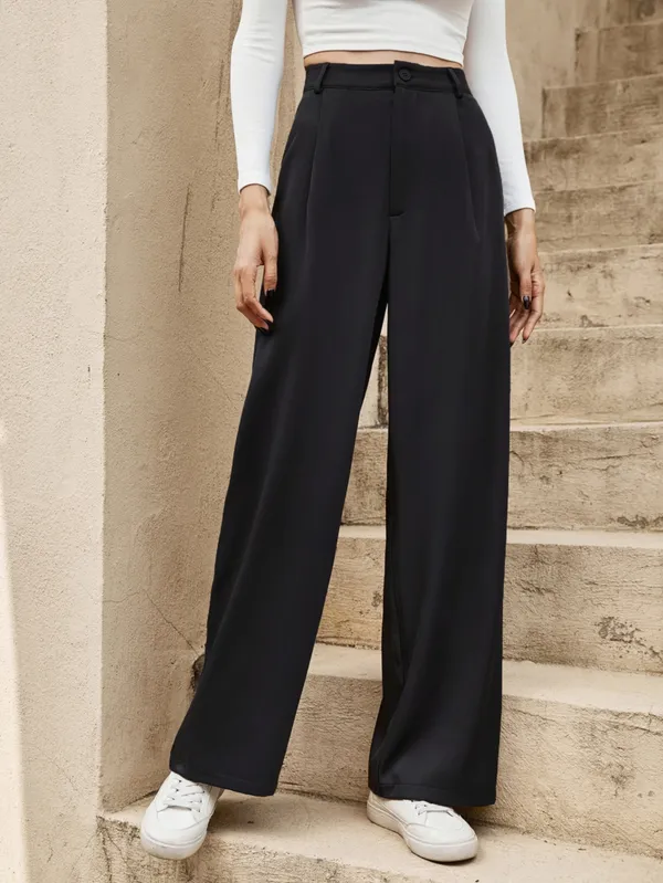 Y2K__Fashionable_Women_Black_High-Rise_Pleated_Korean_Pant_&_Trouser
