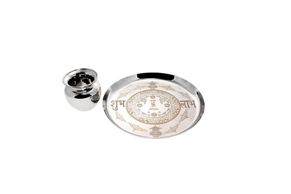 Grey_Laser_Print_Stainless_Steel_Puja_Thali_And_Kalash_Made_In_India__(12_Inches)