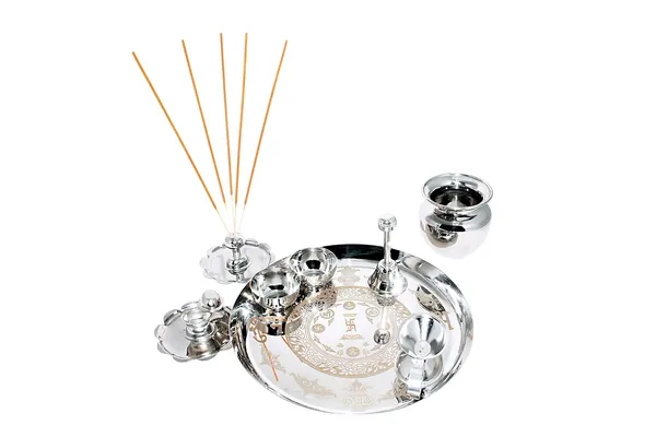 Grey_Laser_Print_Stainless_Steel_Puja_Thali_And_Kalash_Made_In_India__(12_Inches)