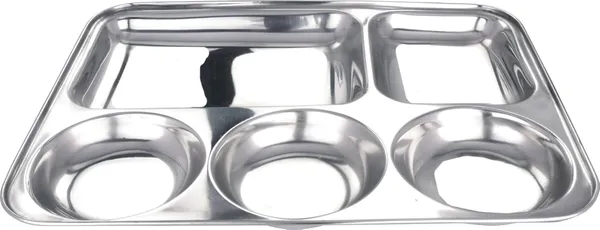 Grey_Stainless_Steel_Partitioned_Plates/Dinner_Set/Bhojan_Patra/Pav_Bhaji_Plate/South_Indian_Plate_Set_For_Kids_And_Adults_Glass_Spoon_Fork_Plate_(Partitioned_Plate_Dinner_Set)