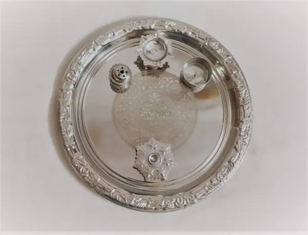 Multi_Silver_Stainless_Steel_Laser_Printed_Puja_Thali_12_Inches_Made_In_India