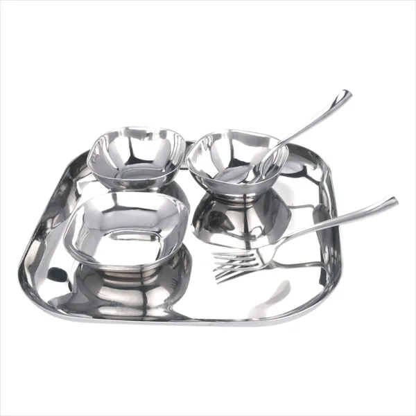 Grey_Stainless_Steel_Dinner_Set_For_Kids_Square_2_Bowls_Glass_Spoon_Plate_(8_Inch_Square)