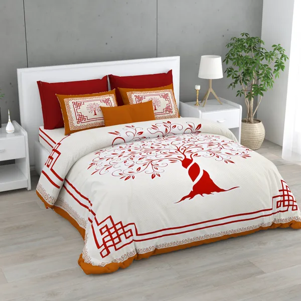 380_TC_King_Size_100%_Cotton_Bedsheet_With_Two_Pillow_Covers_/_Snowbloom_print_bedsheet_-_275_X_275_cm_(King_size)