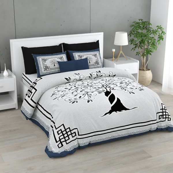380_TC_King_Size_100%_Cotton_Bedsheet_With_Two_Pillow_Covers_/_Snowbloom_print_bedsheet_-_275_X_275_cm_(King_size)