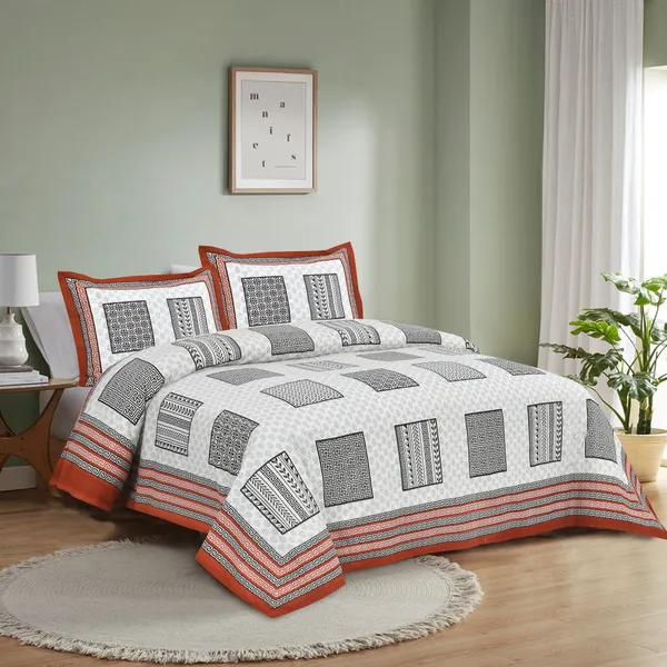 380_TC_King_Size_100%_Cotton_Bedsheet_With_Two_Pillow_Covers_/_Snowbloom_print_bedsheet_-_275_X_275_cm_(King_size)