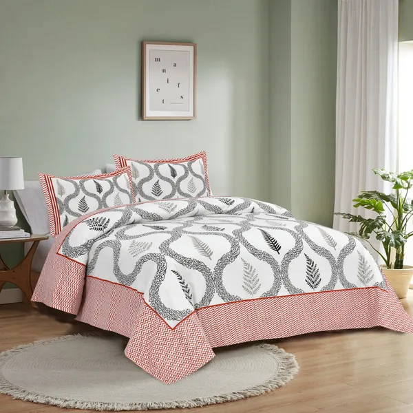 380_TC_King_Size_100%_Cotton_Bedsheet_With_Two_Pillow_Covers_/_Snowbloom_print_bedsheet_-_275_X_275_cm_(King_size)