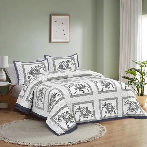 380_TC_King_Size_100%_Cotton_Bedsheet_With_Two_Pillow_Covers_/_Snowbloom_print_bedsheet_-_275_X_275_cm_(King_size)