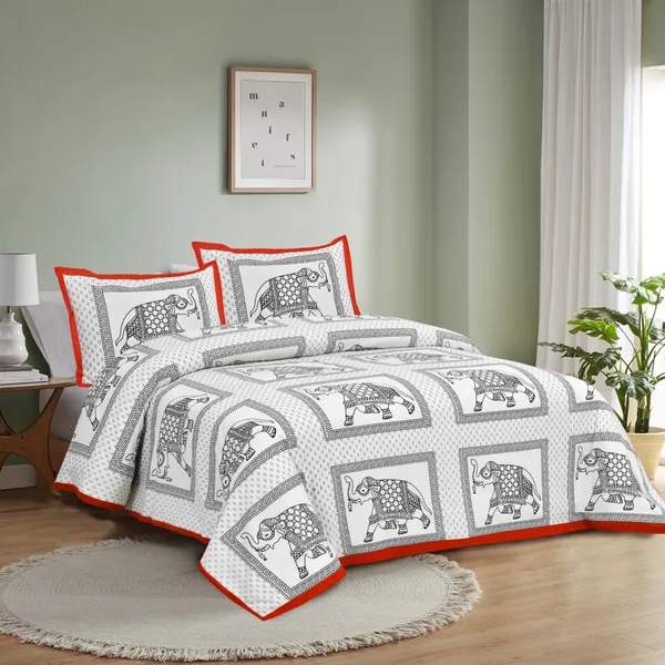 380_TC_King_Size_100%_Cotton_Bedsheet_With_Two_Pillow_Covers_/_Snowbloom_print_bedsheet_-_275_X_275_cm_(King_size)