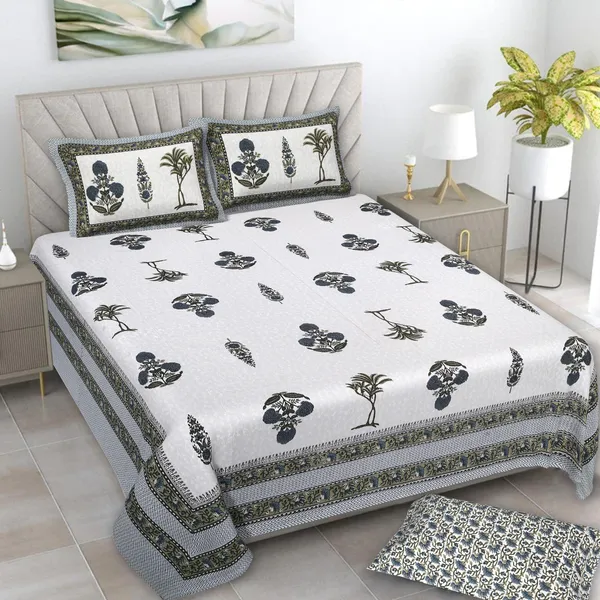 380_TC_King_Size_100%_Cotton_Bedsheet_With_Two_Pillow_Covers_/_handblock_print_bedsheet_-_275_X_275_cm_(King_size)