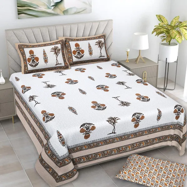 380_TC_King_Size_100%_Cotton_Bedsheet_With_Two_Pillow_Covers_/_handblock_print_bedsheet_-_275_X_275_cm_(King_size)