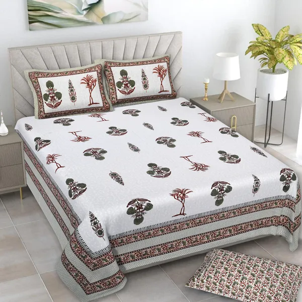 380_TC_King_Size_100%_Cotton_Bedsheet_With_Two_Pillow_Covers_/_handblock_print_bedsheet_-_275_X_275_cm_(King_size)