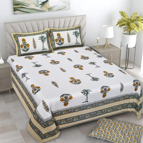 380_TC_King_Size_100%_Cotton_Bedsheet_With_Two_Pillow_Covers_/_handblock_print_bedsheet_-_275_X_275_cm_(King_size)