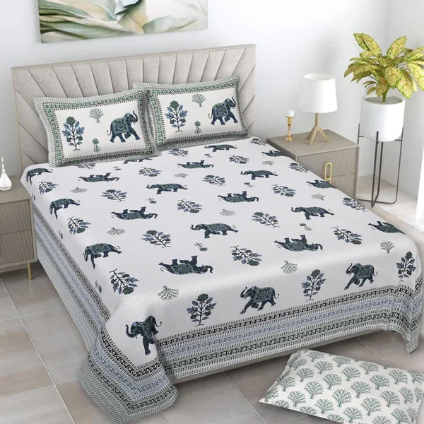 380_TC_King_Size_100%_Cotton_Bedsheet_With_Two_Pillow_Covers_/_handblock_print_bedsheet_-_275_X_275_cm_(King_size)