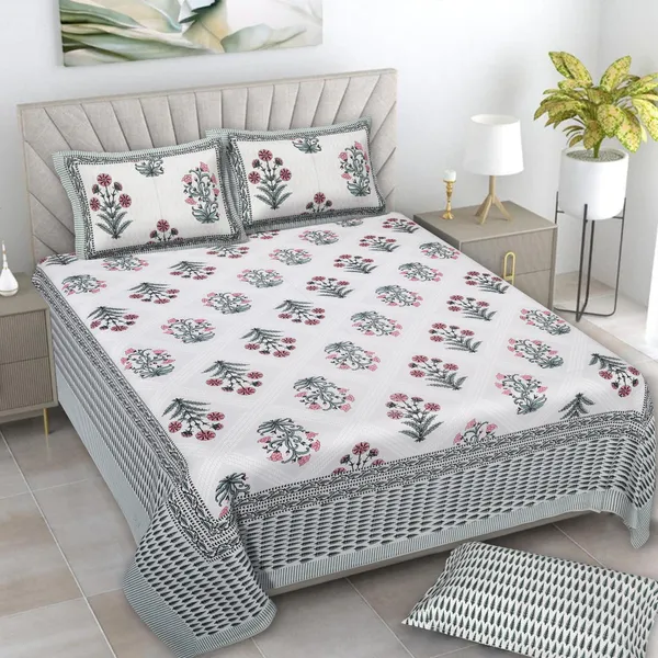 380_TC_King_Size_100%_Cotton_Bedsheet_With_Two_Pillow_Covers_/_handblock_print_bedsheet_-_275_X_275_cm_(King_size)