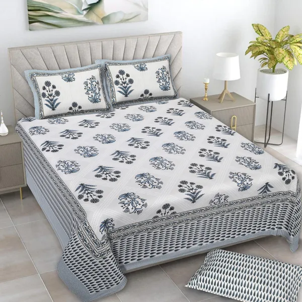 380_TC_King_Size_100%_Cotton_Bedsheet_With_Two_Pillow_Covers_/_handblock_print_bedsheet_-_275_X_275_cm_(King_size)