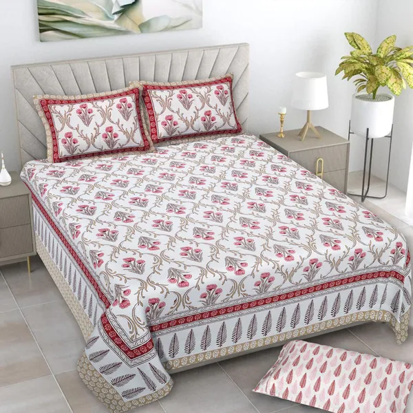 380_TC_King_Size_100%_Cotton_Bedsheet_With_Two_Pillow_Covers_/_handblock_print_bedsheet_-_275_X_275_cm_(King_size)