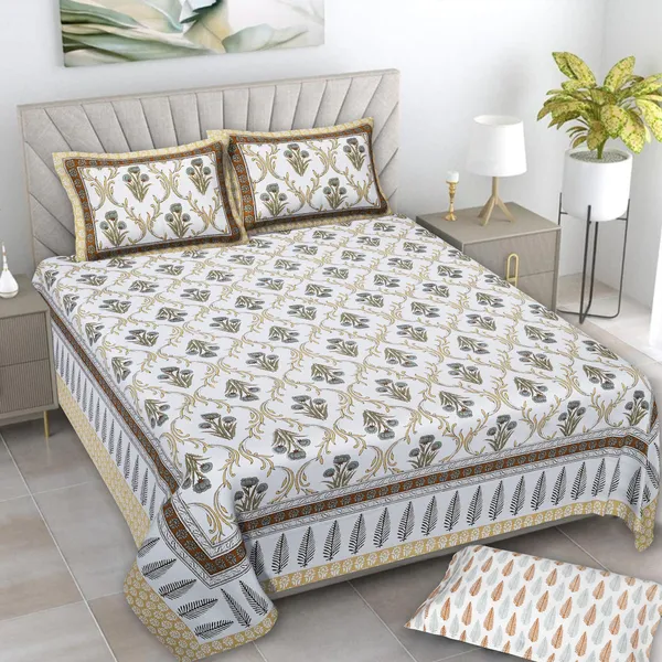 380_TC_King_Size_100%_Cotton_Bedsheet_With_Two_Pillow_Covers_/_handblock_print_bedsheet_-_275_X_275_cm_(King_size)