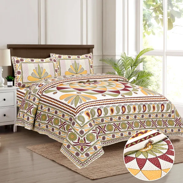 320_TC_katha_patchwork_design_King_Size_Premium_Cotton_Bedsheet_With_Two_Pillow_Covers_-_275_X_275_cm_(King_size)