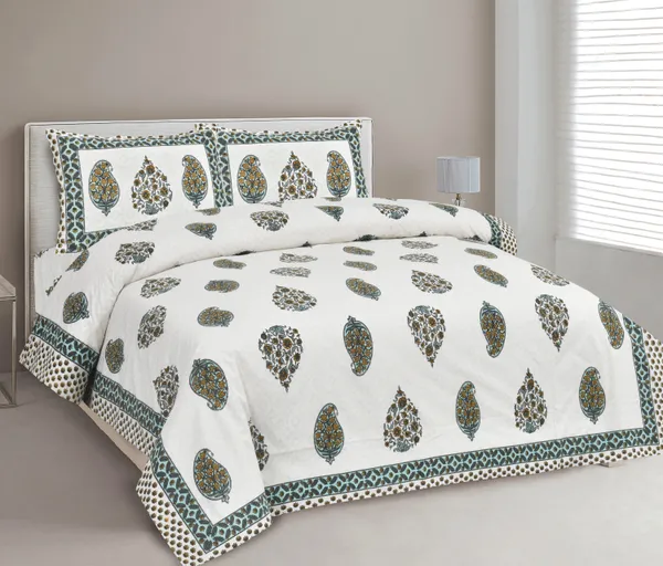 380_TC_jaipuri_print_100%_Cotton_Bedsheet_With_Two_Pillow_Covers_/_handblock_print_bedsheet_-_275_X_275_cm_(King_size)