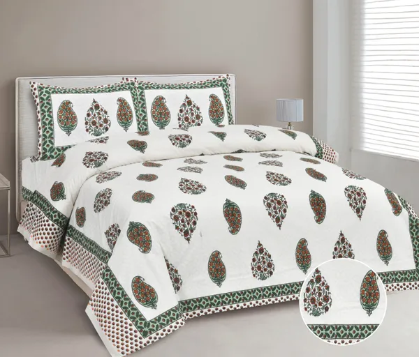 380_TC_jaipuri_print_100%_Cotton_Bedsheet_With_Two_Pillow_Covers_/_handblock_print_bedsheet_-_275_X_275_cm_(King_size)