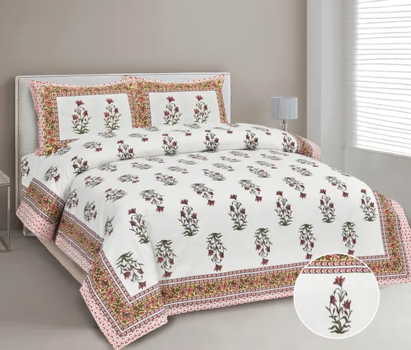 380_TC_jaipuri_print_100%_Cotton_Bedsheet_With_Two_Pillow_Covers_/_handblock_print_bedsheet_-_275_X_275_cm_(King_size)