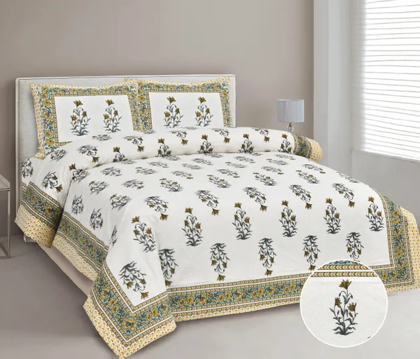380_TC_jaipuri_print_100%_Cotton_Bedsheet_With_Two_Pillow_Covers_/_handblock_print_bedsheet_-_275_X_275_cm_(King_size)