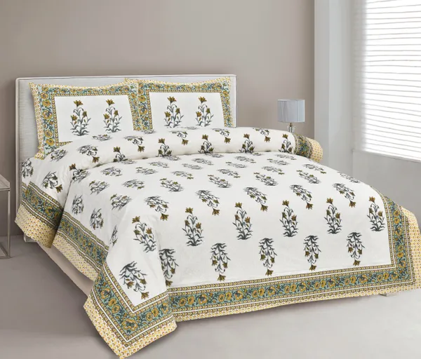 380_TC_jaipuri_print_100%_Cotton_Bedsheet_With_Two_Pillow_Covers_/_handblock_print_bedsheet_-_275_X_275_cm_(King_size)