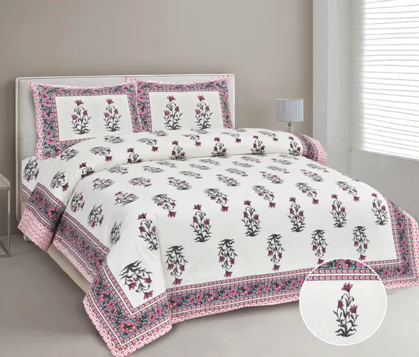 380_TC_jaipuri_print_100%_Cotton_Bedsheet_With_Two_Pillow_Covers_/_handblock_print_bedsheet_-_275_X_275_cm_(King_size)