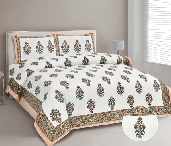 380_TC_jaipuri_print_100%_Cotton_Bedsheet_With_Two_Pillow_Covers_/_handblock_print_bedsheet_-_275_X_275_cm_(King_size)