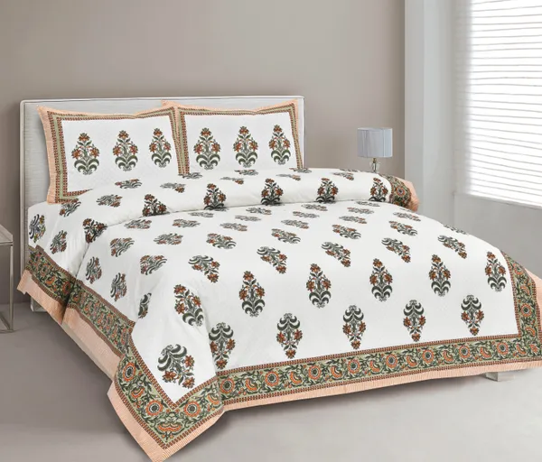380_TC_jaipuri_print_100%_Cotton_Bedsheet_With_Two_Pillow_Covers_/_handblock_print_bedsheet_-_275_X_275_cm_(King_size)