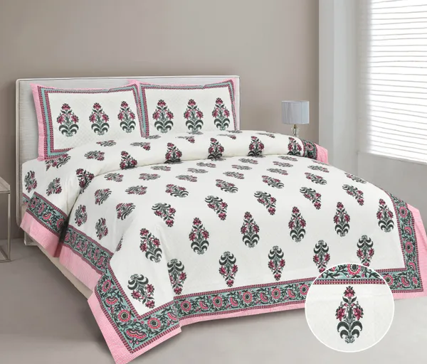 380_TC_jaipuri_print_100%_Cotton_Bedsheet_With_Two_Pillow_Covers_/_handblock_print_bedsheet_-_275_X_275_cm_(King_size)