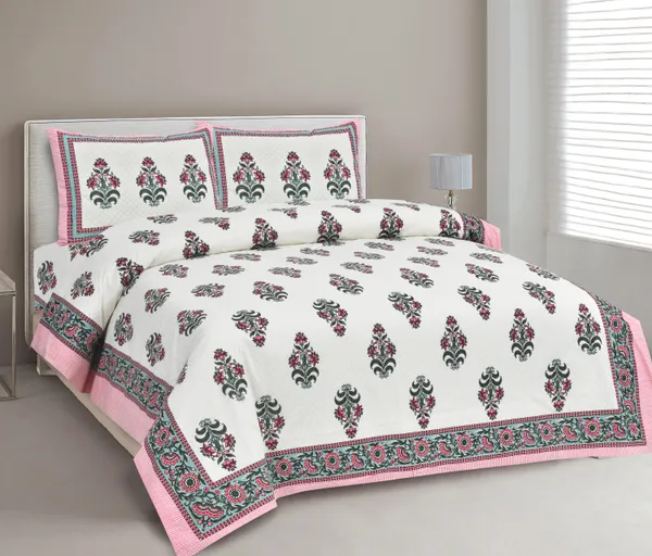 380_TC_jaipuri_print_100%_Cotton_Bedsheet_With_Two_Pillow_Covers_/_handblock_print_bedsheet_-_275_X_275_cm_(King_size)