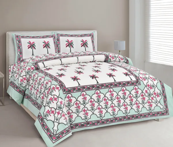 380_TC_jaipuri_print_100%_Cotton_Bedsheet_With_Two_Pillow_Covers_/_handblock_print_bedsheet_-_275_X_275_cm_(King_size)