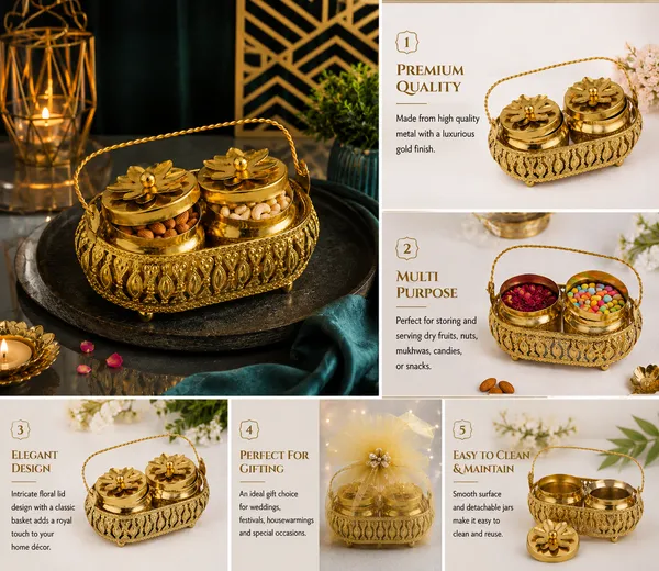 Golden_Metal_Floral_Lid_Twin_Container_With_Handle_Tray