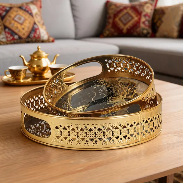 Golden_Metal_Marble_Print_Round_Decorative_Trays_Set_Of_2