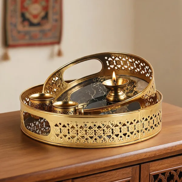 Golden_Metal_Marble_Print_Round_Decorative_Trays_Set_Of_2