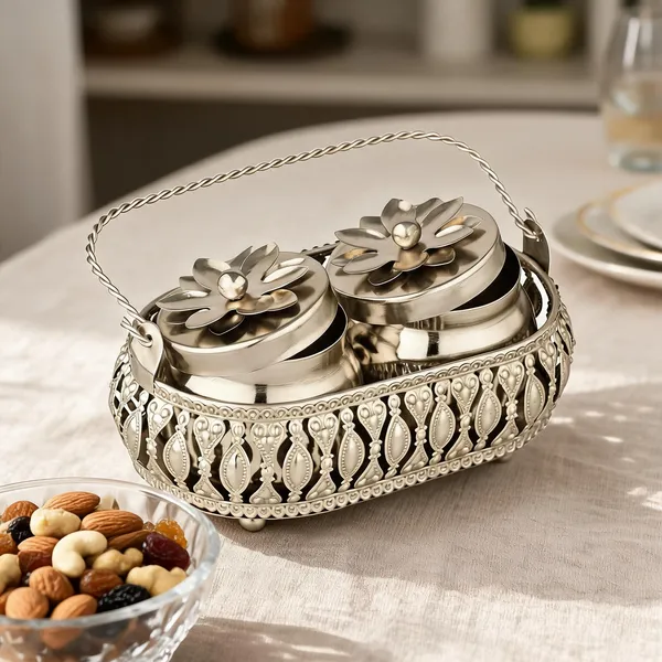 Silver_Metal_Floral_Twin_Jar_Dry_Fruit_Container_With_Basket
