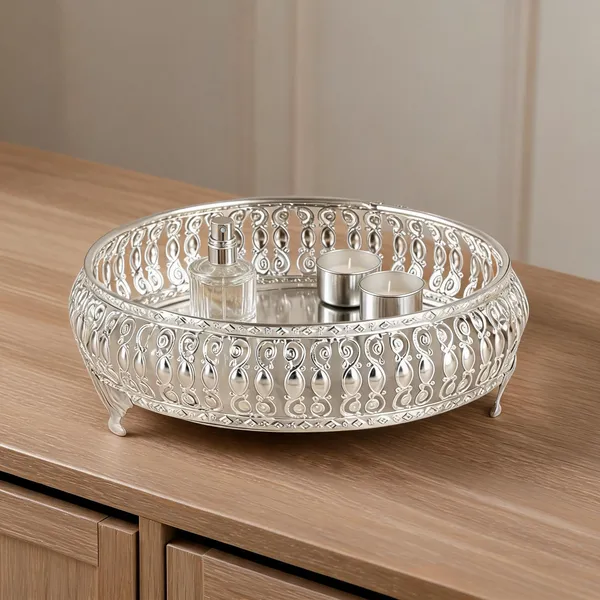 Silver_Metal_Ornate_Round_Decorative_Tray