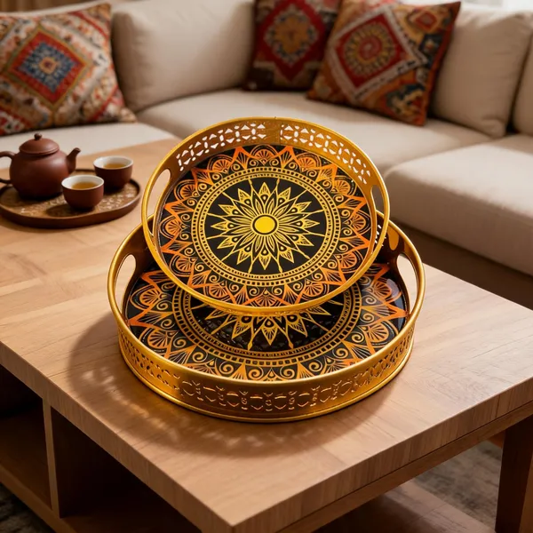 Golden_Metal_Mandala_Print_Round_Decorative_Trays_Set_Of_2