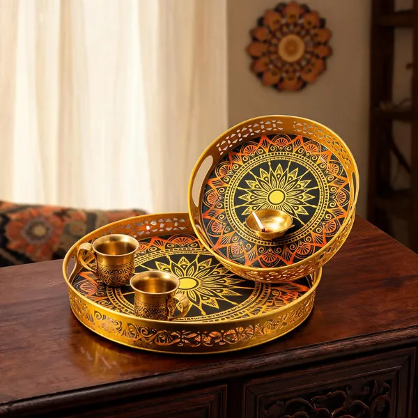Golden_Metal_Mandala_Print_Round_Decorative_Trays_Set_Of_2