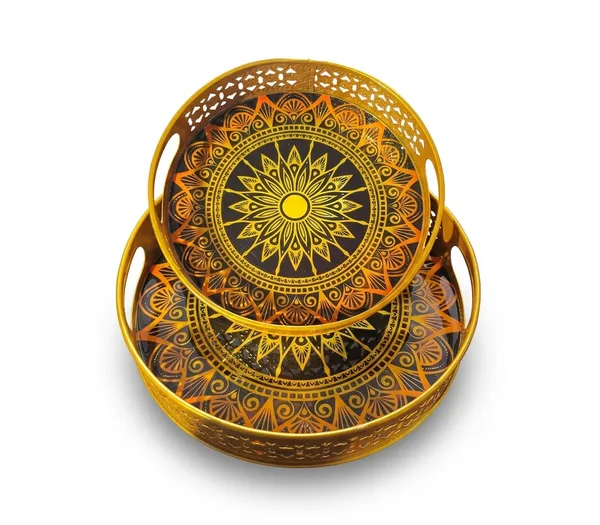 Golden_Metal_Mandala_Print_Round_Decorative_Trays_Set_Of_2