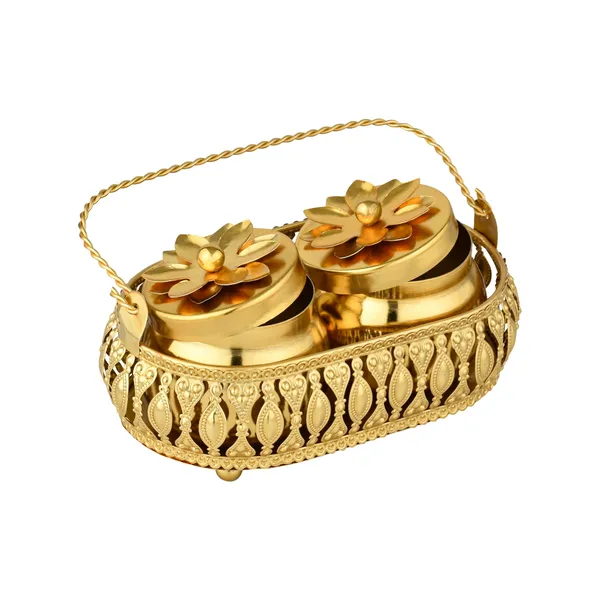 Golden_Metal_Floral_Lid_Twin_Container_With_Handle_Tray
