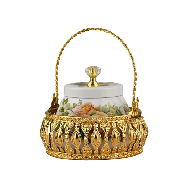 Ceramic_Floral_Print_Gold_Metal_Basket_Jar_With_Handle