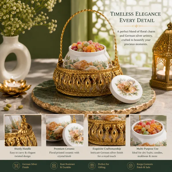 Ceramic_Floral_Print_Gold_Metal_Basket_Jar_With_Handle