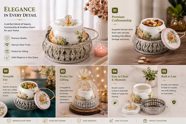 Floral_Ceramic_Sugar_Pot_With_Metal_Filigree_Stand