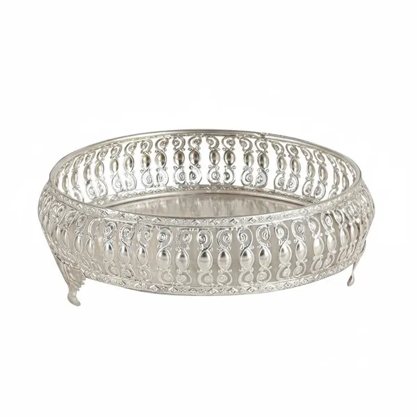 Silver_Metal_Ornate_Round_Decorative_Tray