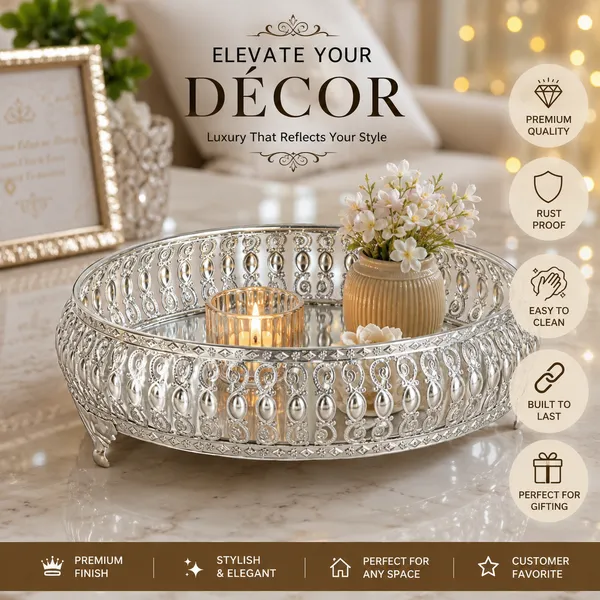 Silver_Metal_Ornate_Round_Decorative_Tray